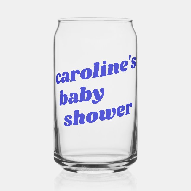 Personalized Modern Blue Retro Favor Baby Shower  Can Glass (Front)