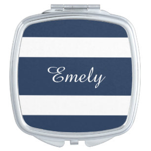 Personalized Modern Blue Stripes Pattern Compact Mirror