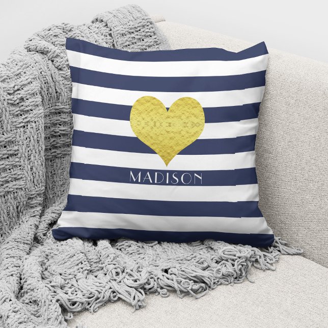 Personalized Modern Blue Stripes Pattern   Throw Pillow (Creator Uploaded)
