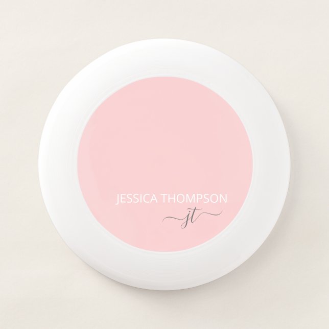 Personalized Modern Blush Pink Girly Monogram Name Wham-O Frisbee (Front)