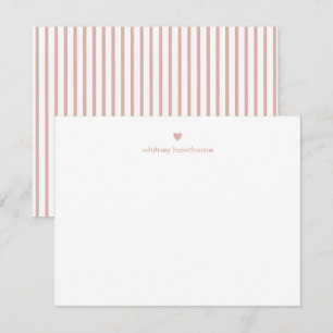 Personalized Modern Blush Pink Stripes & Heart Note Card