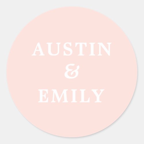 Personalized Modern Blush Pink Wedding  Classic Round Sticker