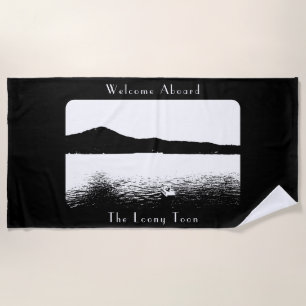 Personalized Modern Boat Decor Black White Pontoon Beach Towel