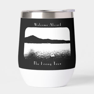 Personalized Modern Boat Decor Black White Pontoon Thermal Wine Tumbler