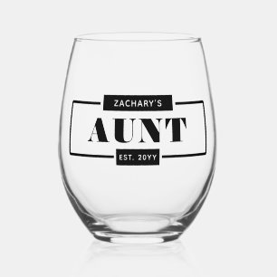 Personalized Modern Bold Aunt Est New Aunt Stemless Wine Glass