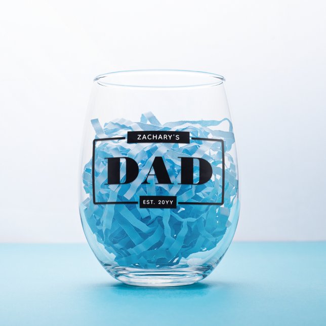 Personalized Modern Bold Dad Est New Dad Stemless Wine Glass (Creator Uploaded)