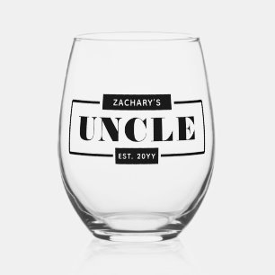 Personalized Modern Bold Uncle Est New Uncle Stemless Wine Glass