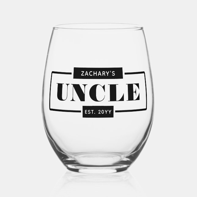 Personalized Modern Bold Uncle Est New Uncle Stemless Wine Glass (Front)
