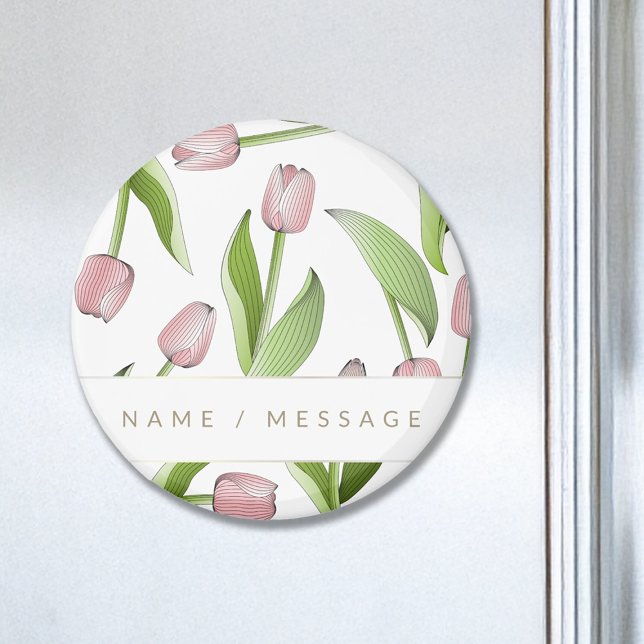 Personalized Modern Botanical Pink Tulip Magnet (Creator Uploaded)
