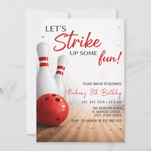 Personalized modern Bowling birthday Invitation (Front)