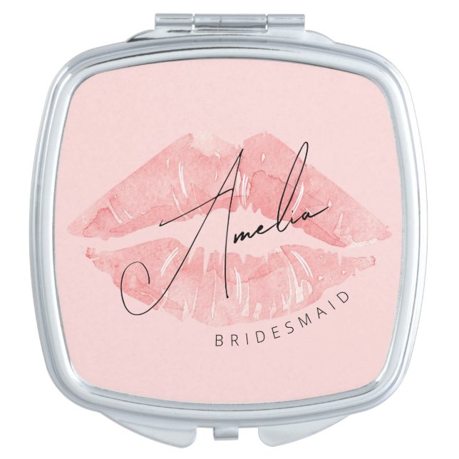 Personalized Modern Bridesmaid Pink Compact Mirror (Front)