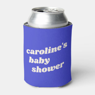 Personalized Modern Bright Blue Retro Baby Shower Can Cooler