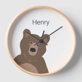 Personalized Modern Brown Bear, 10" Round Clock