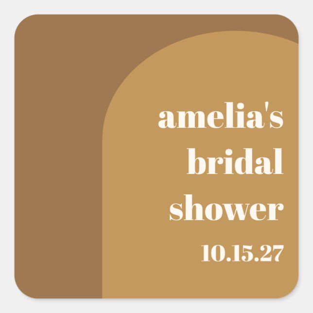 Personalized Modern Brown Retro Bridal Shower Square Sticker (Front)