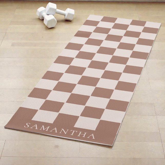Personalized Modern Brown Simple Checkered Pattern Yoga Mat (Personalized Modern Brown Simple Checkered Pattern Yoga Mat)