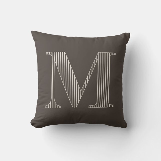 Personalized Modern Brown Striped Monogram Initial Throw Pillow (Front)