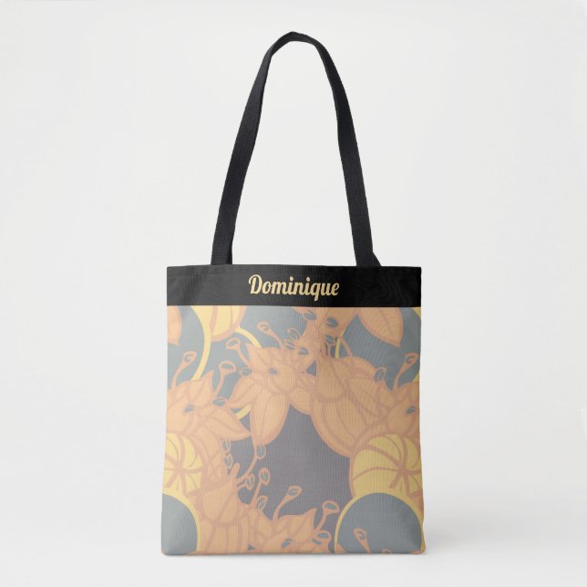 Personalized Modern Bud & Flower Pattern Tote Bag (Front)