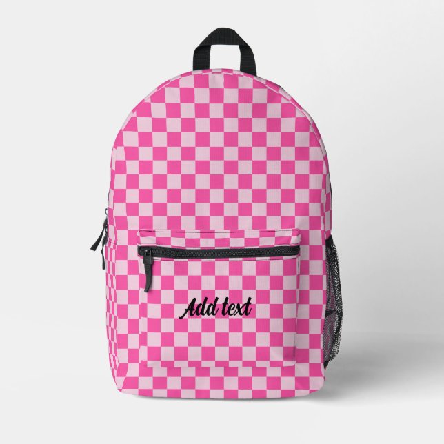 Personalized Modern Candy Pink Checkered   Printed Backpack (Front)