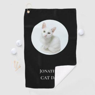 Personalized Modern Cat Dad Black Own Photo Golf Towel