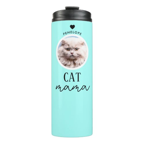 Personalized Modern Cat Mama Custom Photo Name Thermal Tumbler
