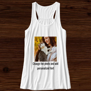 Personalized Modern Cat Mom Family Pet Photo White Tank Top
