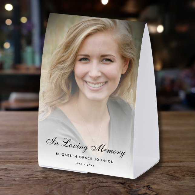 Personalized Modern Celebration of Life Funeral Paper Table Tent (Photo Memorial Table Tent)