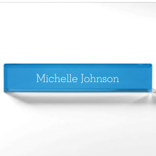Personalized Modern Cerulean Blue Grainy Texture Desk Name Plate