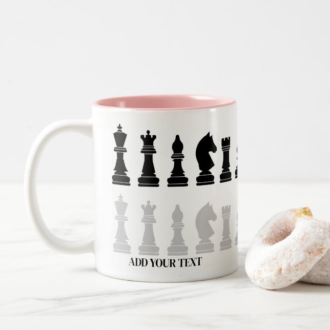 Personalized Modern Chess Piece Game  Two-Tone Coffee Mug (With Donut)