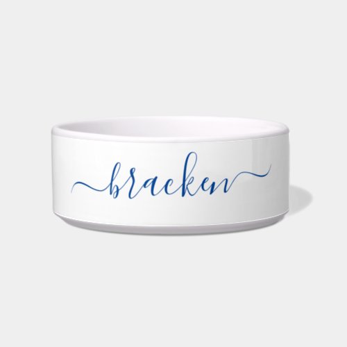 Personalized Modern Chic Blue Typography Dog Bowl