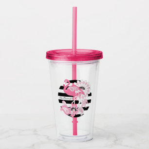 Personalized Modern Chic Tropical Pink Flamingo Acrylic Tumbler
