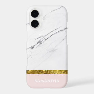 Personalized Modern chic white marble Gold Pink iPhone 17 Case