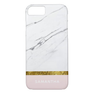 Personalized Modern chic white marble Gold Pink iPhone 8/7 Case