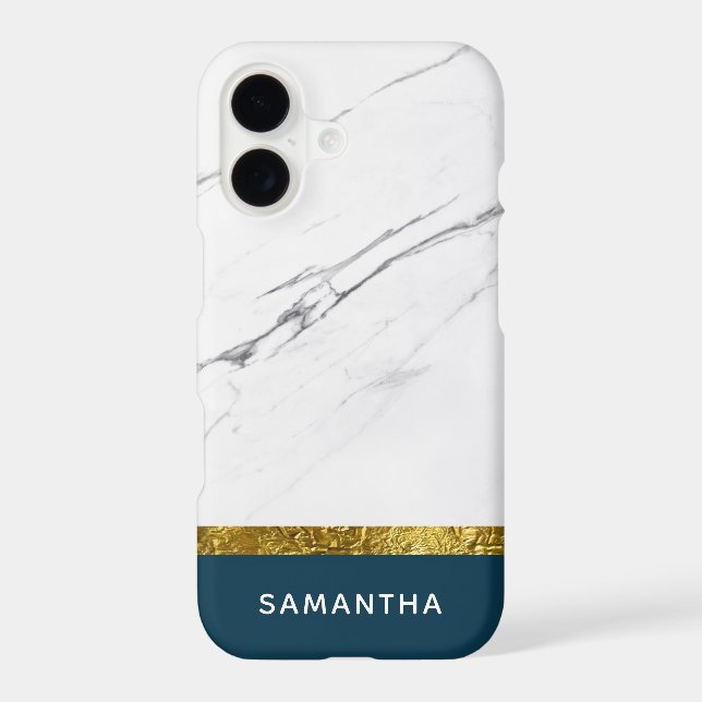 Personalized Modern chic white marble Gold Teal Case-Mate iPhone Case (Back)