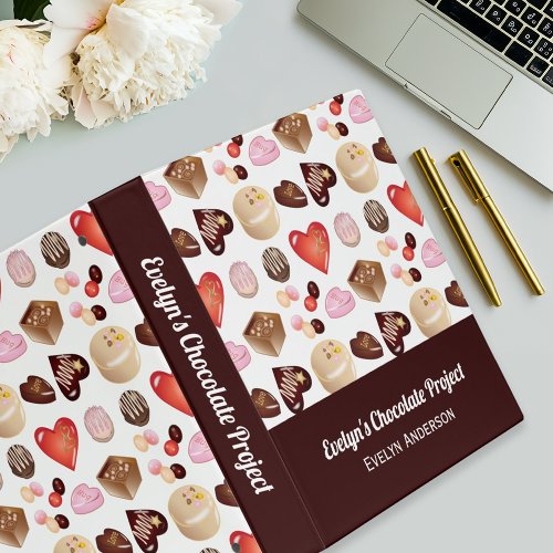 Personalized Modern Chocolate Candy Heart Pattern 3 Ring Binder