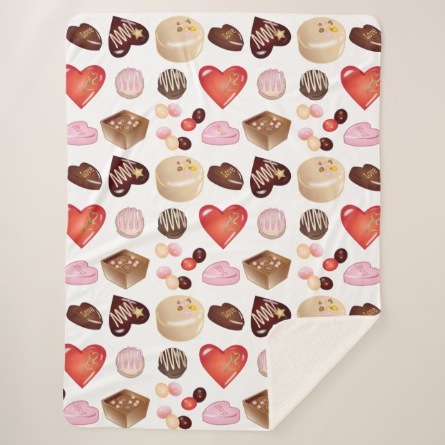 Personalized Modern Chocolate Candy Heart Pattern Sherpa Blanket (Front)