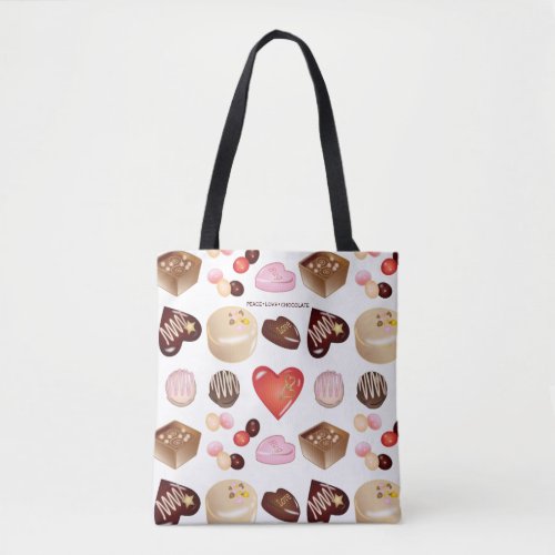 Personalized Modern Chocolate Candy Heart Pattern Tote Bag