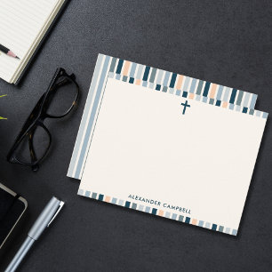 Personalized Modern Christian Striped Cross Note Card
