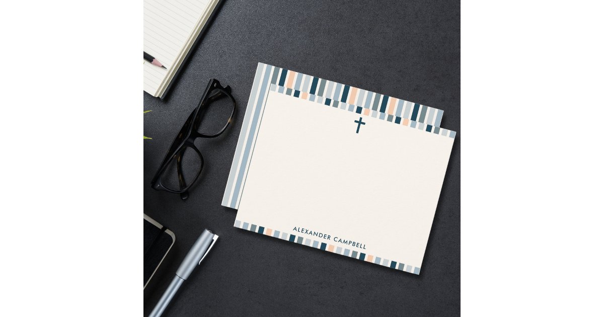 Table Note Cross Personalized Modern Christian Striped Cross Note Card | Zazzle