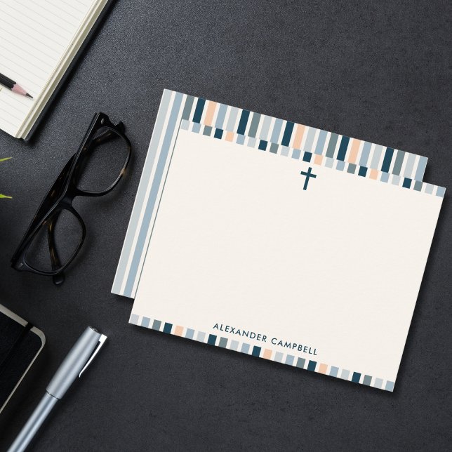 Personalized Modern Christian Striped Cross Note Card (Simple cross and soft stripes—perfect for personal, faith-filled notes.)