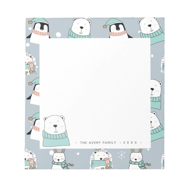Personalized Modern Christmas Cute Animals Notepad (Front)