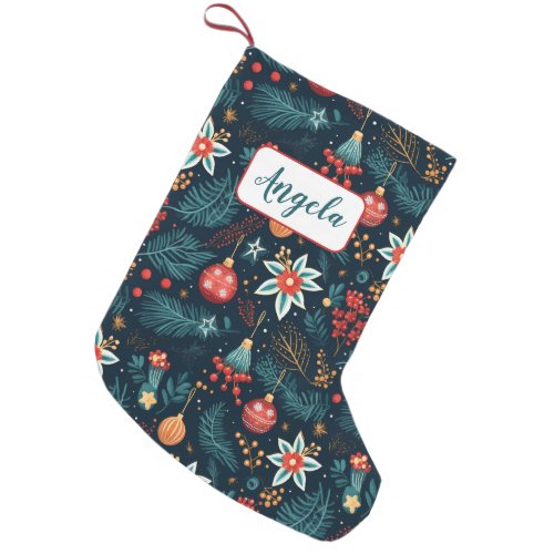 Personalized Modern Christmas Floral Ornament Small Christmas Stocking