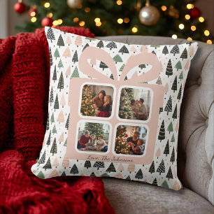 Personalized Modern Christmas Gift Box Photo Throw Pillow
