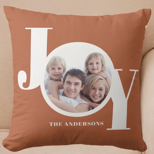 Personalized Modern Christmas Holiday Photo Rust Throw Pillow