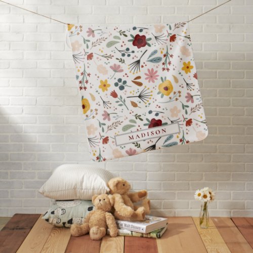 Personalized Modern Colorful Floral Pattern Baby Blanket