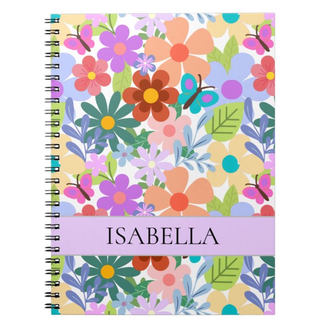 Personalized Modern Colorful Floral Pattern  Notebook (Front)