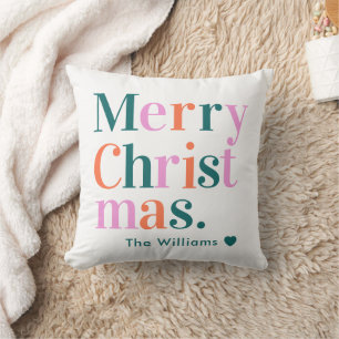 Personalized Modern Colorful Merry Christmas Throw Pillow