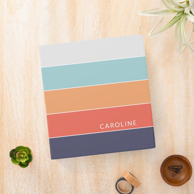 Personalized Modern Colorful Striped Ring Binder (In Situ)