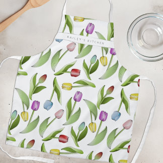 Personalized Modern Colorful Tulip Floral Pattern Apron
