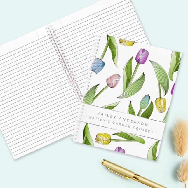 Personalized Modern Colorful Tulip Flower Design Notebook (Creator Uploaded)