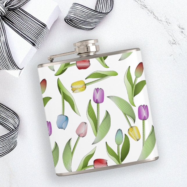 Personalized Modern Colorful Tulip Flower Flask (Creator Uploaded)
